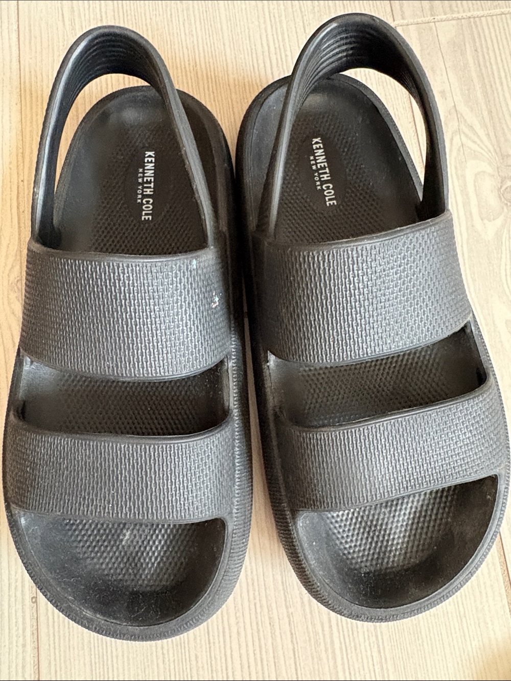 Kenneth Cole Men's Black Dual-Strap Slide Sandals with Heel Strap